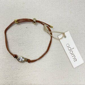 Adorne Leather Cord Adjustable‎ Bracelet Brown Gold-Tone Natural Minimal